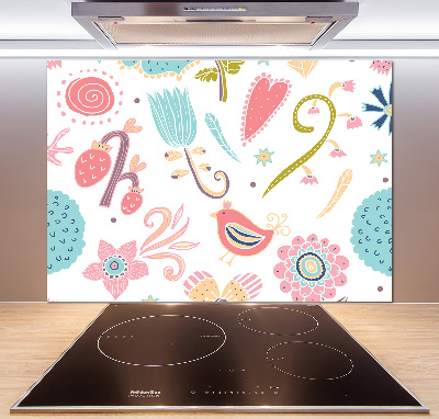 Crédence de cuisine en verre Fleurs et oiseaux