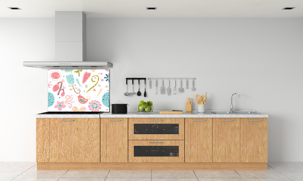 Crédence de cuisine en verre Fleurs et oiseaux