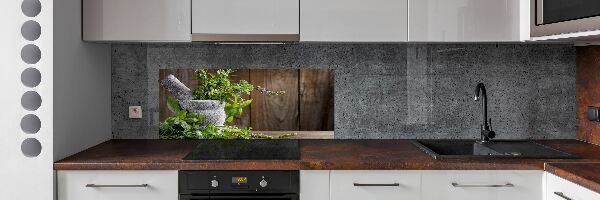 Panneau crédence cuisine Herbes dans un mortier