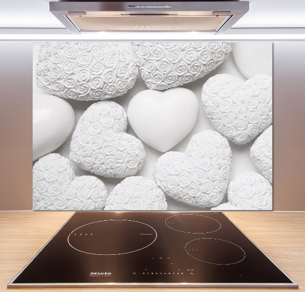 Crédence en verre trempé Fond blanc en forme de coeur