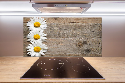 Panneau crédence cuisine Marguerites bois