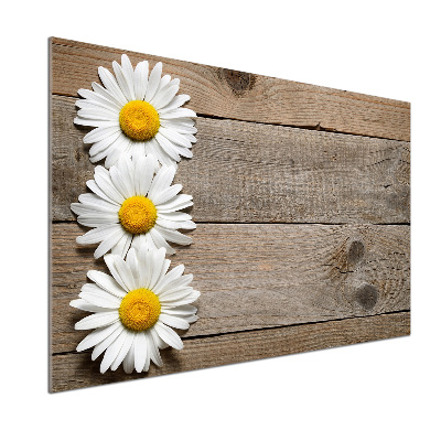 Panneau crédence cuisine Marguerites bois