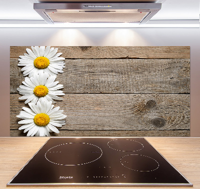 Panneau crédence cuisine Marguerites bois