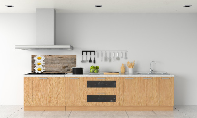 Panneau crédence cuisine Marguerites bois