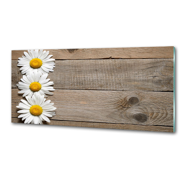 Panneau crédence cuisine Marguerites bois