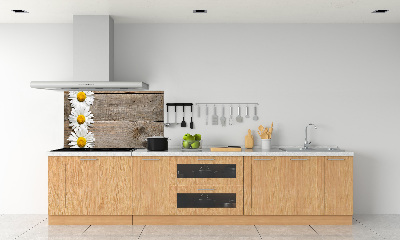 Panneau crédence cuisine Marguerites bois