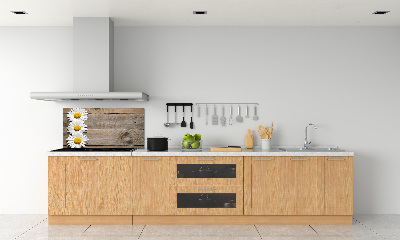 Panneau crédence cuisine Marguerites bois