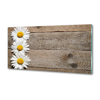 Panneau crédence cuisine Marguerites bois