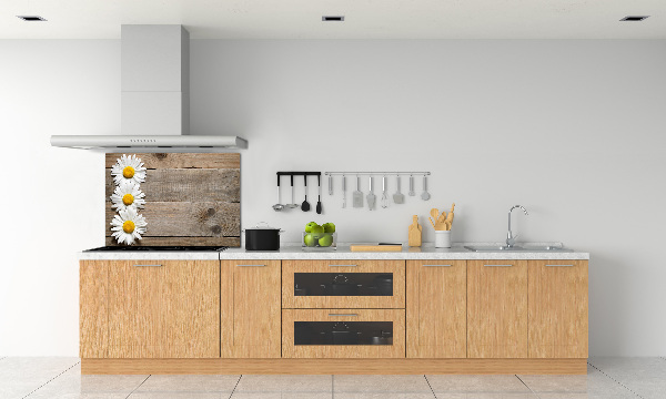 Panneau crédence cuisine Marguerites bois