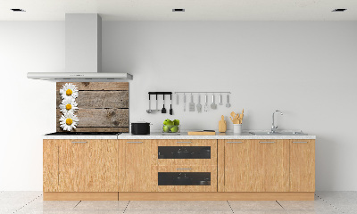 Panneau crédence cuisine Marguerites bois