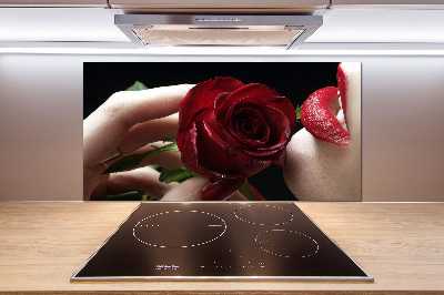 Crédence de cuisine Femme avec une rose