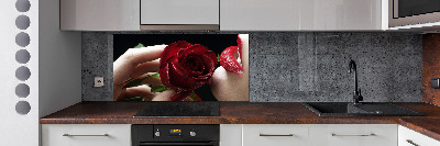 Crédence de cuisine Femme avec une rose
