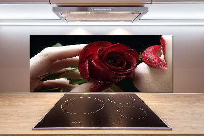 Crédence de cuisine Femme avec une rose