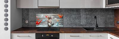 Panneau pour cuisine Chat oiseau de papier