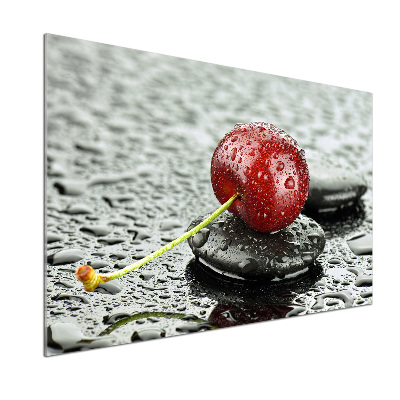 Crédence cuisine en verre trempé Cerise sous la pluie