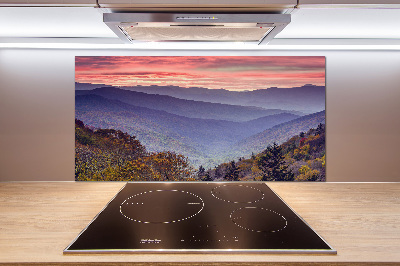 Crédence de cuisine en verre Coucher de soleil sur les montagnes