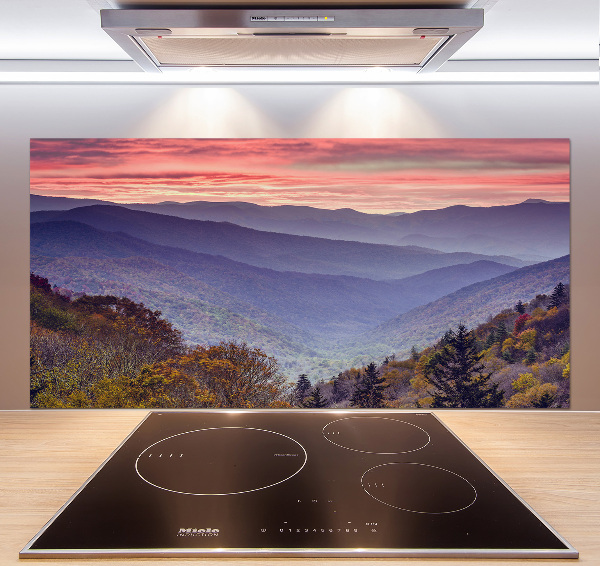 Crédence de cuisine en verre Coucher de soleil sur les montagnes
