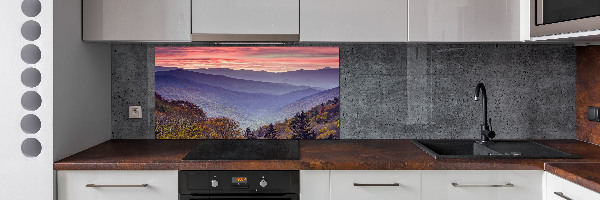 Crédence de cuisine en verre Coucher de soleil sur les montagnes