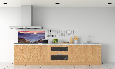 Crédence de cuisine en verre Coucher de soleil sur les montagnes