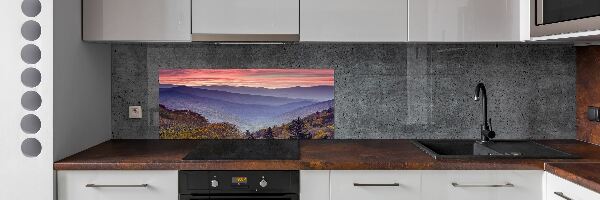 Crédence de cuisine en verre Coucher de soleil sur les montagnes
