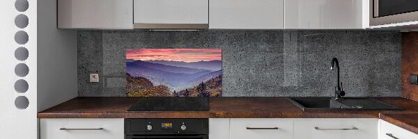 Crédence de cuisine en verre Coucher de soleil sur les montagnes