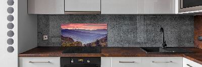 Crédence de cuisine en verre Coucher de soleil sur les montagnes