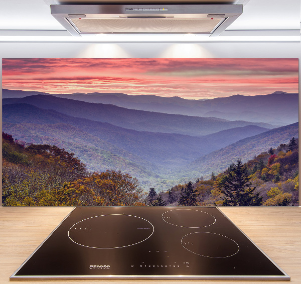 Crédence de cuisine en verre Coucher de soleil sur les montagnes
