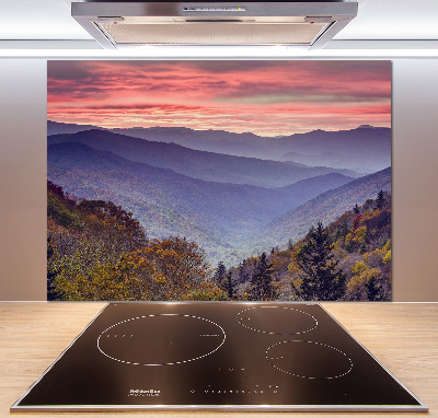 Crédence de cuisine en verre Coucher de soleil sur les montagnes