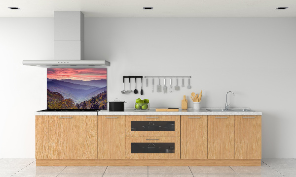Crédence de cuisine en verre Coucher de soleil sur les montagnes