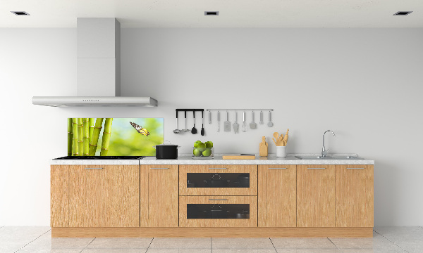 Crédence cuisine en verre trempé Bambou et papillon