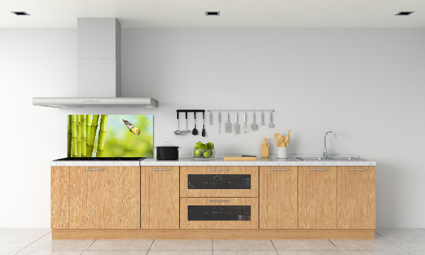 Crédence cuisine en verre trempé Bambou et papillon