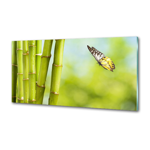 Crédence cuisine en verre trempé Bambou et papillon