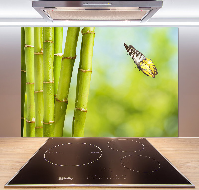 Crédence cuisine en verre trempé Bambou et papillon