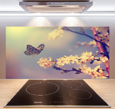 Crédence en verre avec motif Fleur de cerisier et papillon