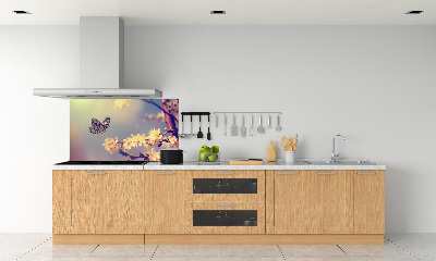 Crédence en verre avec motif Fleur de cerisier et papillon