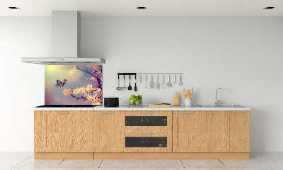 Crédence en verre avec motif Fleur de cerisier et papillon