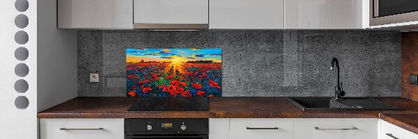 Verre pour crédence Champ de coquelicots