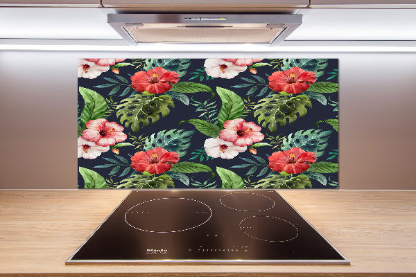 Panneau crédence cuisine Fleurs et feuilles exotiques