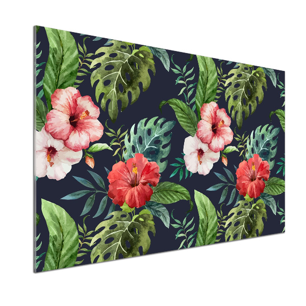 Panneau crédence cuisine Fleurs et feuilles exotiques