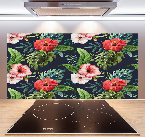 Panneau crédence cuisine Fleurs et feuilles exotiques