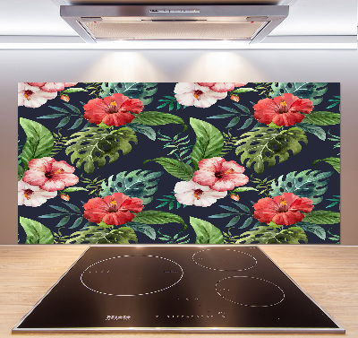 Panneau crédence cuisine Fleurs et feuilles exotiques