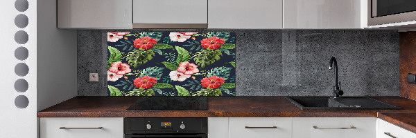Panneau crédence cuisine Fleurs et feuilles exotiques