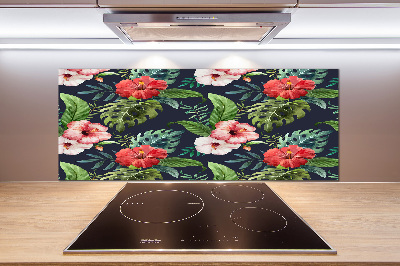 Panneau crédence cuisine Fleurs et feuilles exotiques