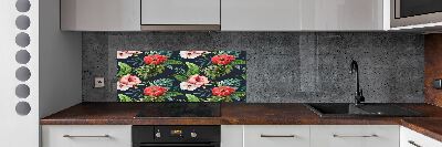 Panneau crédence cuisine Fleurs et feuilles exotiques