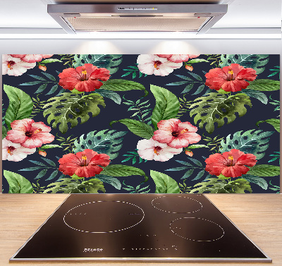 Panneau crédence cuisine Fleurs et feuilles exotiques