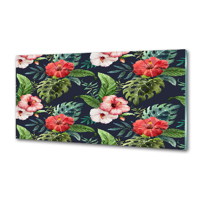 Panneau crédence cuisine Fleurs et feuilles exotiques