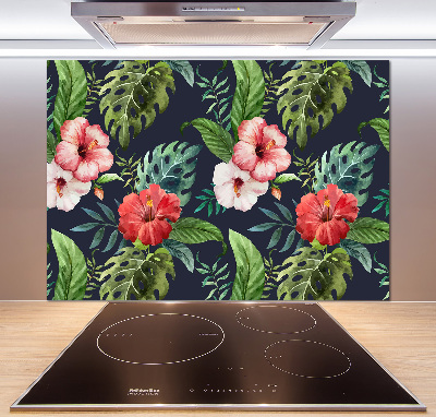 Panneau crédence cuisine Fleurs et feuilles exotiques