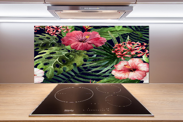 Crédence cuisine en verre trempé Fleurs tropicales