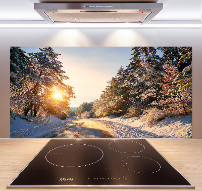 Panneau crédence cuisine Route dans la forêt en hiver