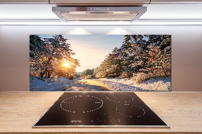Panneau crédence cuisine Route dans la forêt en hiver